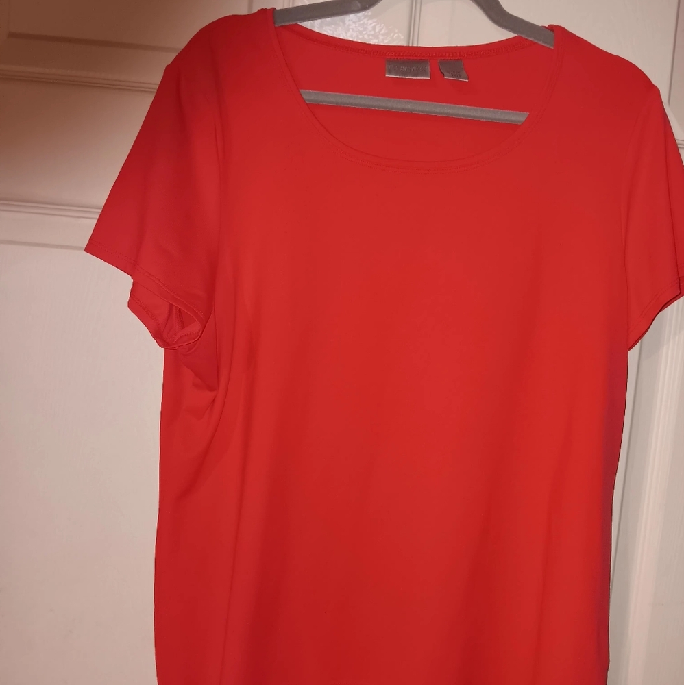 Chico's Orange Red Short Sleeve Tee Sz 3